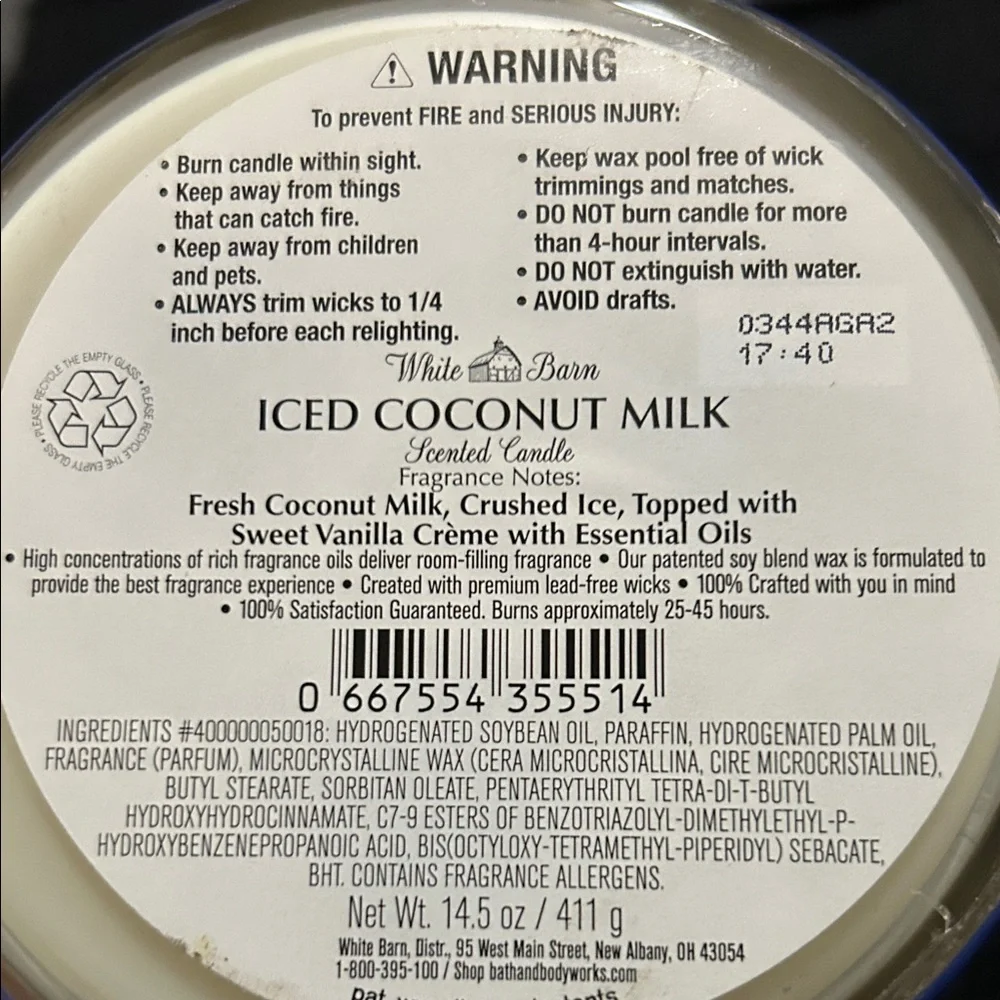 White Barn Iced Coconut Milk Candle - Black, White, and Blue - Picture 3 of 3
